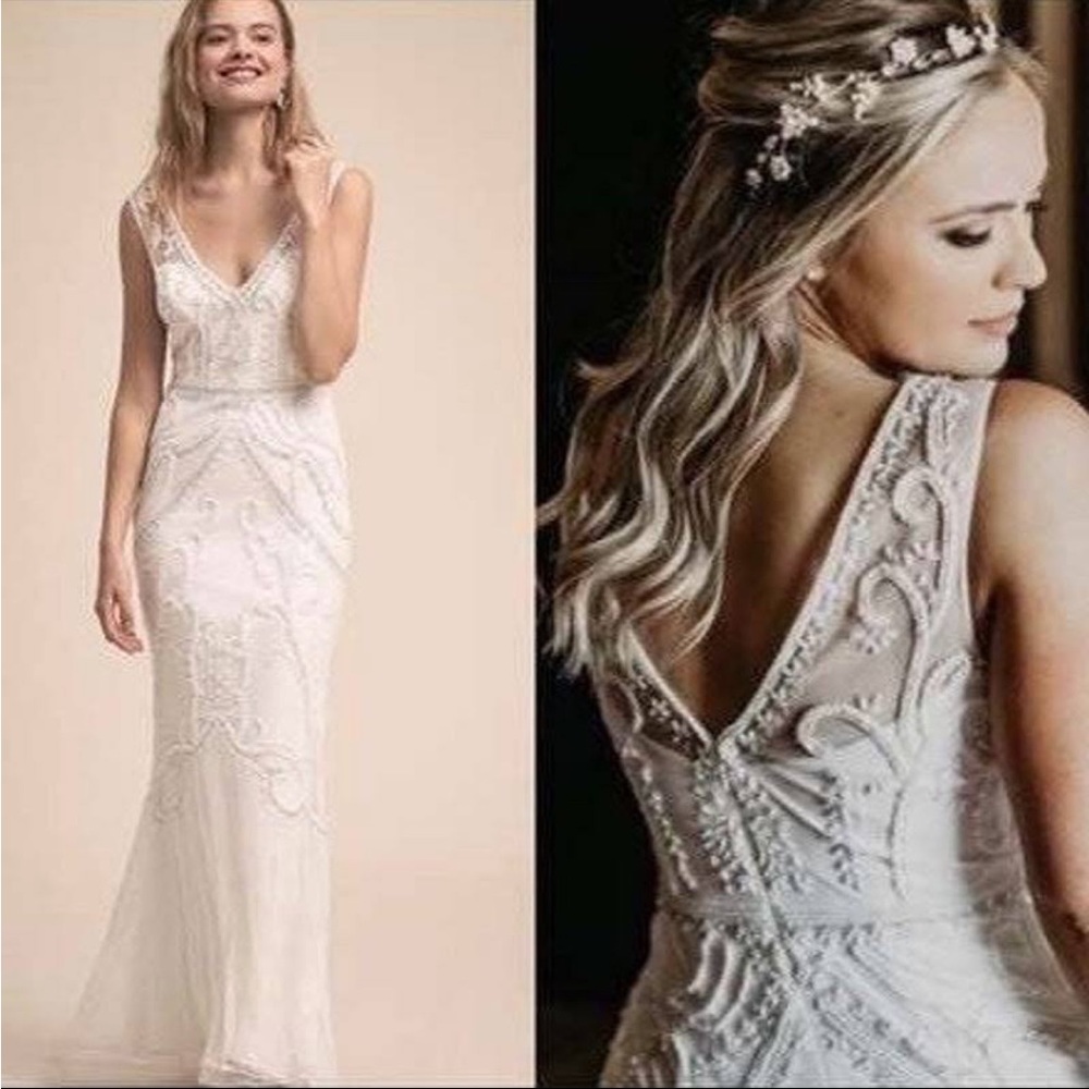 BHLDN Ivory Beaded V-Neck Wedding Gown - Picture 7 of 16